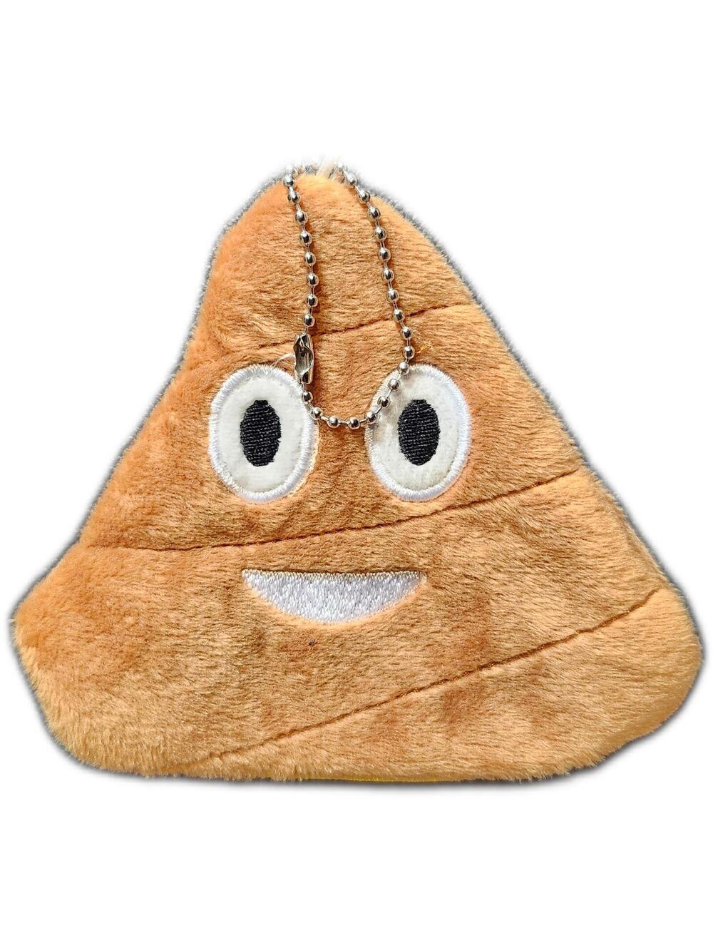 Cute Brown Emoji Plush Keychain Pouch - Kids Accessory